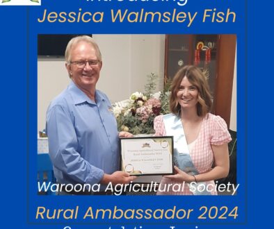 Jessica receives her certificate from the President Waroona Agricultural Society 